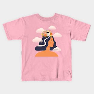 Woman with house and flowers on the head Kids T-Shirt